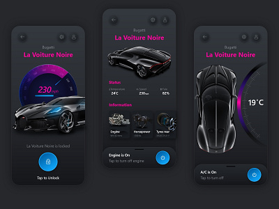 Car App Design app app design black theam bugatti car application multi screens ui design
