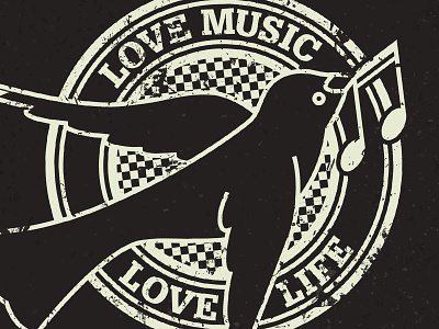 Love Music. Love Life. distressed dove dusty logo music postmark stamp weathered