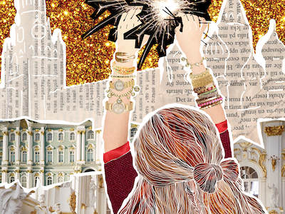 happy New Year baroque celebration collage girl gold illustration lights new year night shiny hair