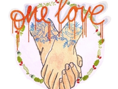 one love postcard envelope hands lettering love postcard roses tattoo true love watercolour