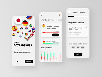 Learn Language App app app design chart clean dashboad design designer elearning language languages learning mobile mobile app design mobile design mobile ui ui ui ux ui design ux ux design