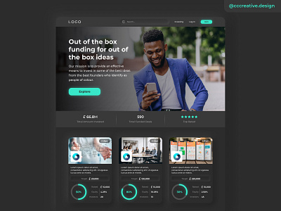 Crowdfunding Website UI Design clean interface color pops crowdfunding dark theme design interface landing page neumorphic neumorphism ui ui design uiux ux ux design web website design