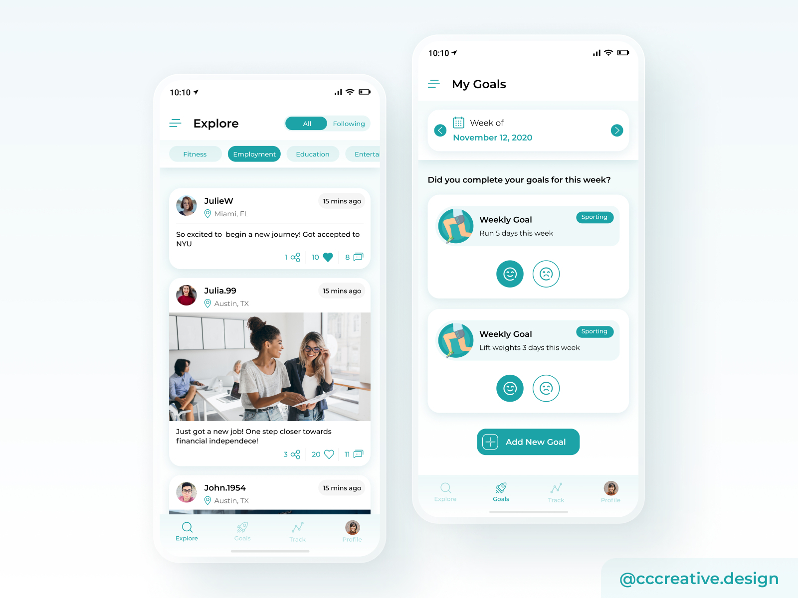 Goal Oriented Social Media App UI Design by CC Creative on Dribbble