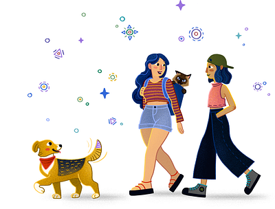 Sestritsy cat character design dog illustration sisters space