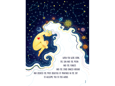 Shine1 children book illustration constellations heart illustration photoshop planets space starry night