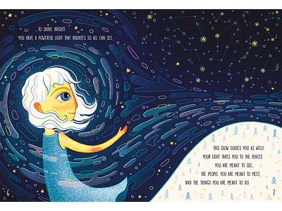 Shine 6-7 children book illustration constellations girl glow illustration powerful space vortex
