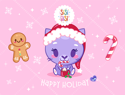 Happy Holiday from SiSiBSii bisi candycane cat christmas cute evileye fez gingerbread holiday illustration kitten lebanon liban man meow pink santa santaclaus snowflakes xmas
