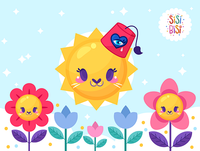 Spring cat daisy evil eye fex fleur de lis flowers freelance illustrator kawaii lebanese spring sun sunny tarboosh