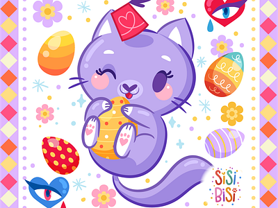 Easter Kitten cat cats easter egg eggs evil eye female fez floral flowers girl happy joyeux kitten lebanese lebanon paque sisibisi