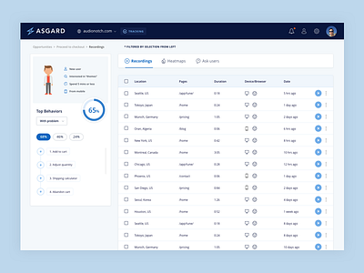 Asgard Analytics - Recordings analytics app dashboard data interface research ui