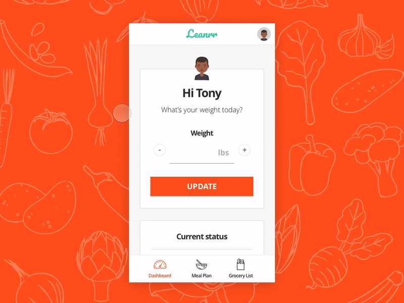 Leanrr MVP Prototype app dashboard diet food grocery interface meal mobile ui
