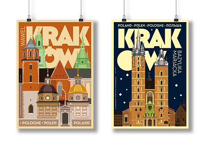 Retro Travel Posters of Krakow, Poland