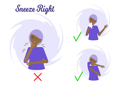 How to sneeze during a coronovirus pandemic. A woman sneezes/ coronavirus covid 19 illustration pandemic right sneeze vector