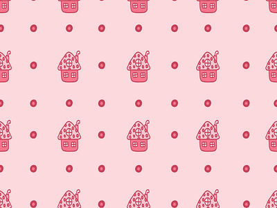 Seamless pattern for girls with pink houses.