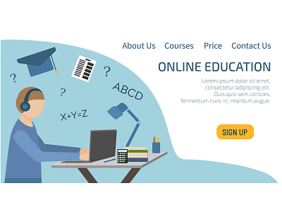 Landing page online education. education illustration landingpage online stayhome vector