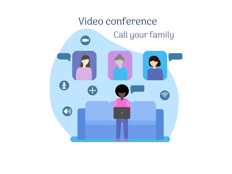 Video conferencing under quarantine. Call your family. by Oksana on