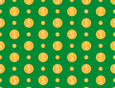 Seamless pattern of coins on a green background. background coins illustration money pattern vector