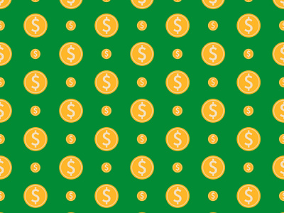 Seamless pattern of coins on a green background.