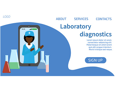 Landing page laboratory diagnostics. coronavirus covid 19 doctor illustration laboratory landing landing page pandemic test vector