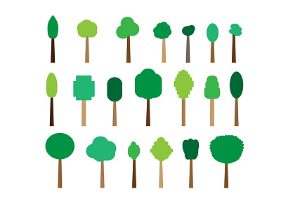 Collection of natural green trees icons set.