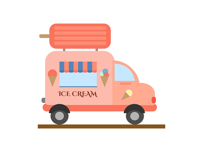 Ice cream truck. Flat vector  illustration.