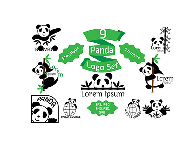 Panda logotype set. Vector illustration. branding design illustration logo logo design logos logotype panda panda logo vector