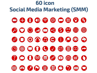 Big set 60 icons Social Media Merketing (SMM). Vector style.