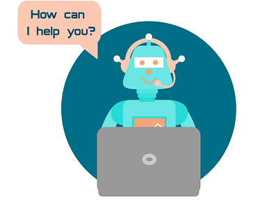 Chat bot say about help. Vector modern flat cartoon character.