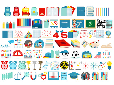 Big set Back to school. Education concept. Vector style.