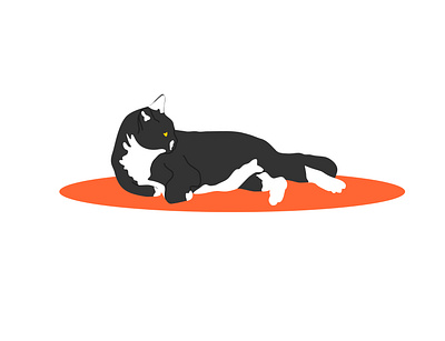 Cute white and black cat resting in orange mat. Pet cartoon icon animal cat cute animal home illustration pet pet care pets vector