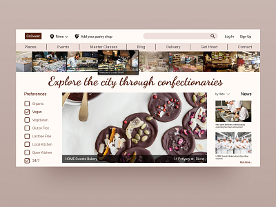 Explore the city's pastry shops concept figma homepage interface pastry shop tourism ui uiux ux webdesig webdesigner website website concept website design