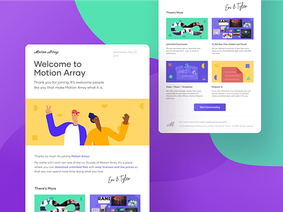 Motion Array - Welcome Newsletter asset library branding clean colorful design digital email figma illustration minimal purple stock typography vector vibrant video editing vivid yellow