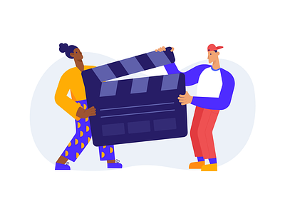 Empty state illustration blue bright character cinematography clapperboard clean creative design film film production flat illustration movie people teamwork ui vector video video production web