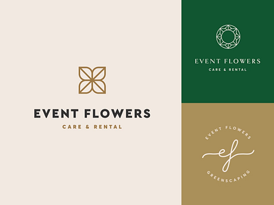 Event Flowers Logo beige branding clean event flower flowers geometry gif gold green hello identity mark minimal plant plants rent type typography