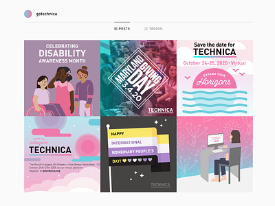 Technica Social Media Posts disability hackathon instagram nonbinary social media social media design women in tech