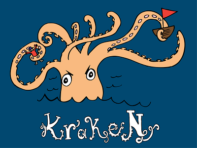 Kraken children book illustration hand drawn illustration picturebook