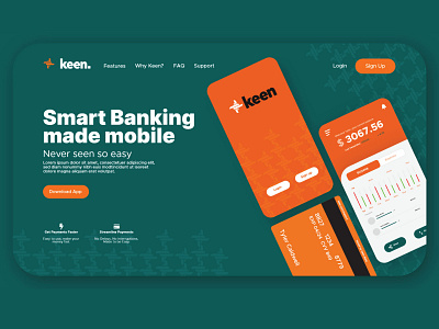 Keen Banking Landing Page & Logo Design app bank bank app banking branding flat icon illustrator logo minimal ui vector web