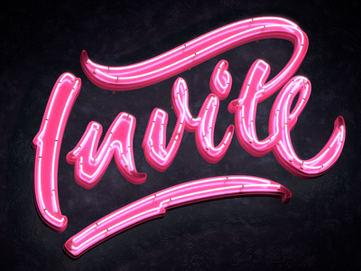1 Dribbble Invite Giveaway brush lettering calligraphy custom type hand lettering invie giveaway neon letters typography