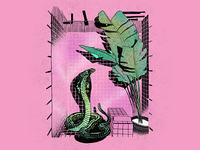 Cobra in the Bathroom cobra distressedunrest handdrawn illustration tattoo texture