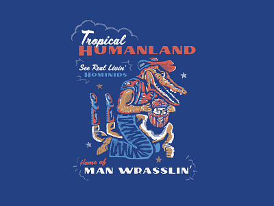 Tropical Humanland alligator america challenge design illustration shirt texture threadless thriftstore tourist vintage wrestling