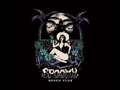 Spooky Beach Club art babe beach blackdesign blackshirt cat design goth handdrawn illustration palm shirt shirtdesign summer surf texture tropical vamp vintage vinyl