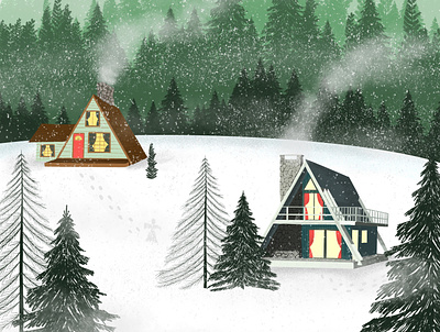 Winter A-Frame Illustration digital drawing drawing illustration procreate winter