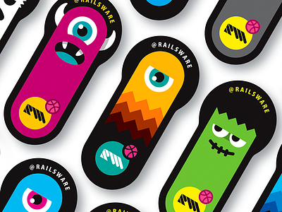 RW Stickers for Dribbble Meetup branding characters design dribbble face flat icon illustration monster sticker stickers vector