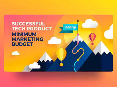 Successful Product air balloon clouds design flat gradient illustration mountain orange road success successful typography