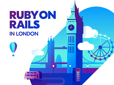 Bespoke Ruby on Rails Development in London bus city design flat illustration london ruby ruby on rails town typography vector web