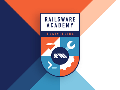RW Academy Emblem For Product Engineering academy arm design engineering flat illustration learn product product engineering ruby typography vector youtube