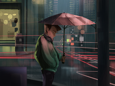 Lofi rainy streets atmosphere.