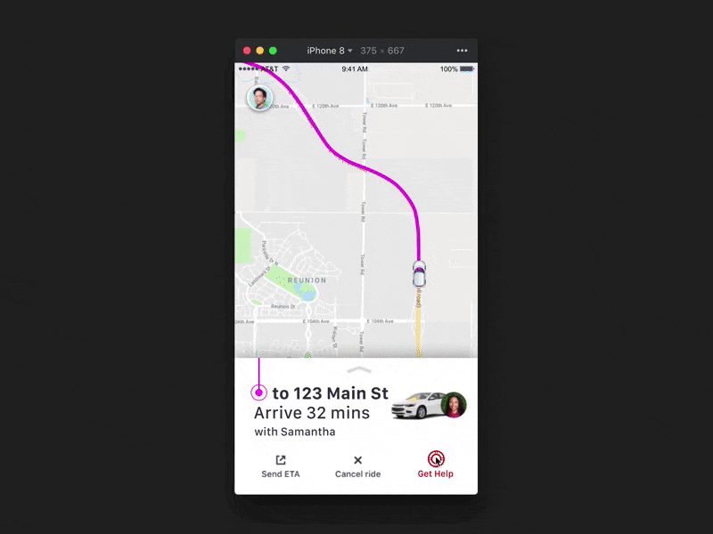 Help Me – Lyft Feature Idea animation invision studio ios mobile design product design prototype safety