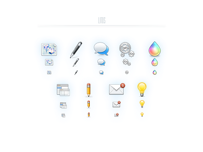 Litos 125 web icons - PSD, PNG, Refills app bubble bulb chat color creativemarket drop gears icons idea litos mail notification pen pencil photo settings web window