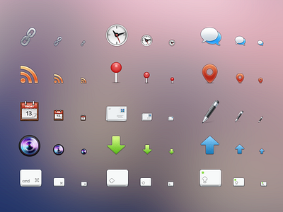 Office Icon Set Preview 4 aperture apple black blue bubble calender camera capslock chat clock cmd colored download email envelope icons lense link location mac mail news office pen pin rss set shift upload white